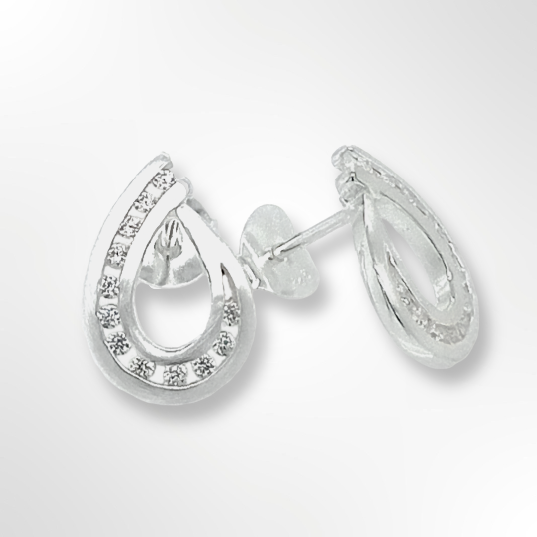 Silver Satin CZ Curl Stud Earrings