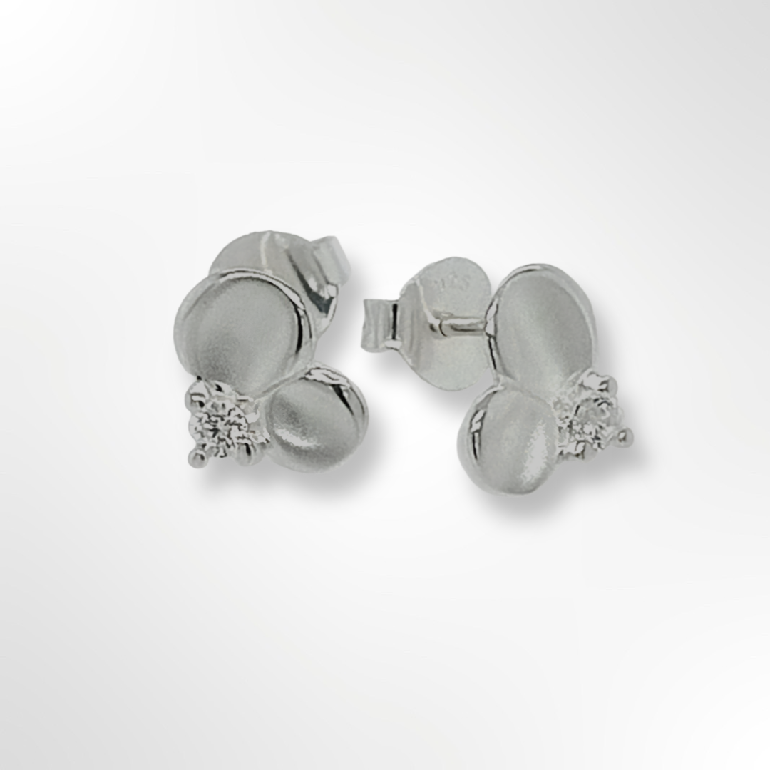 Sterling Silver Satin Concave Ovals & CZ Stud Earrings