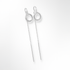 Silver earrings with long chains on a white background