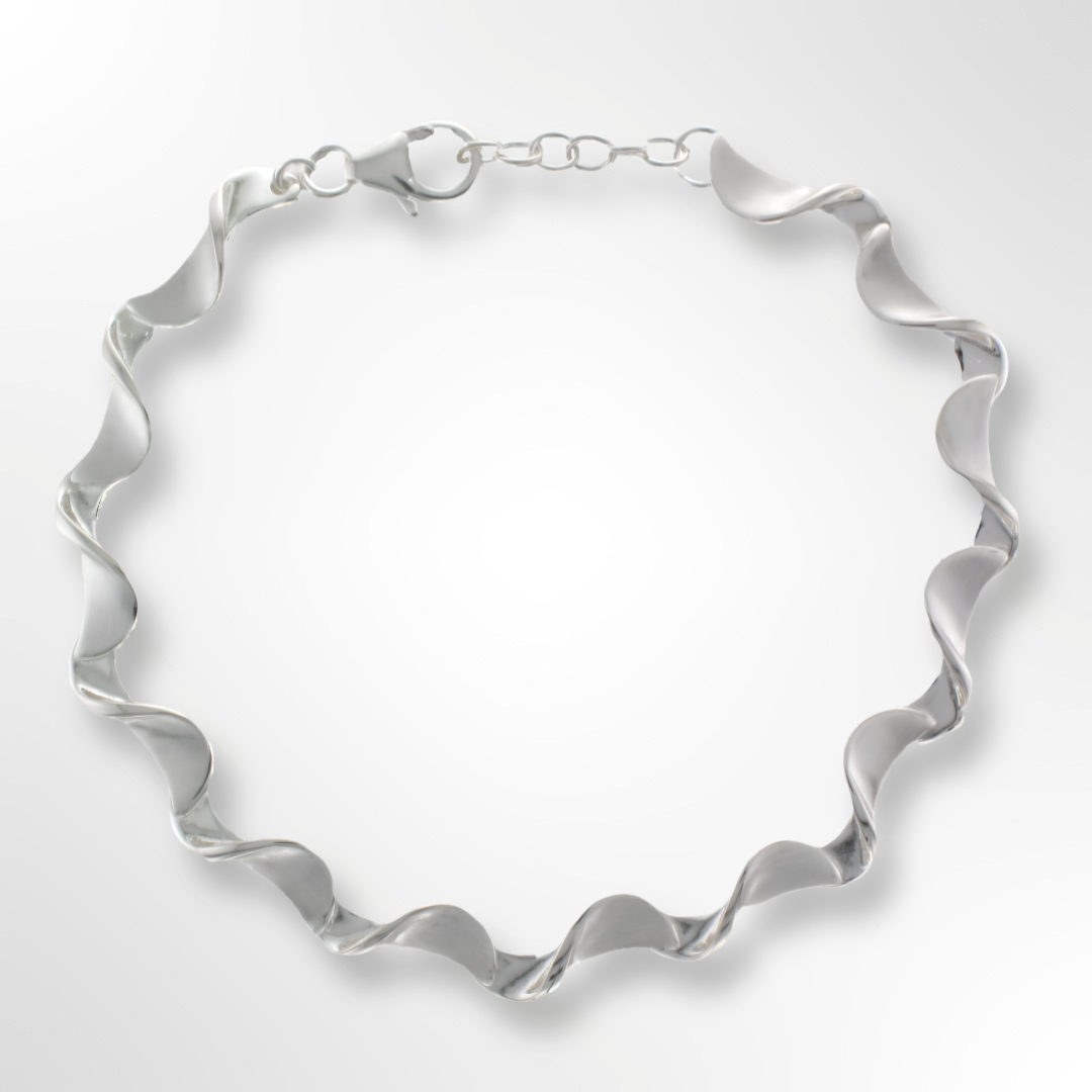 Sterling Silver Satin/Polished Wave Bracelet
