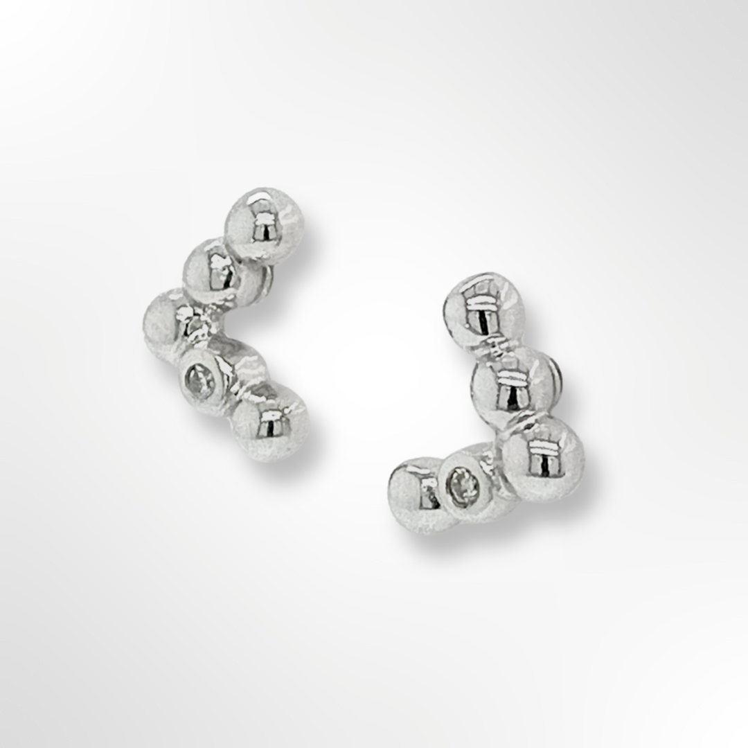 Sterling Silver Diamond Chevron Shaped Stud Earrings