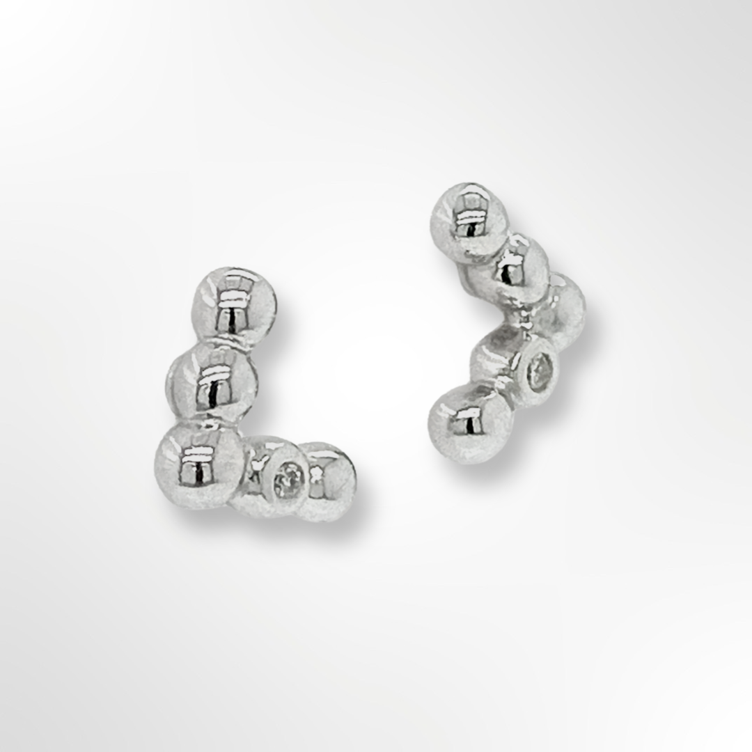 Sterling Silver Diamond Chevron Shaped Stud Earrings