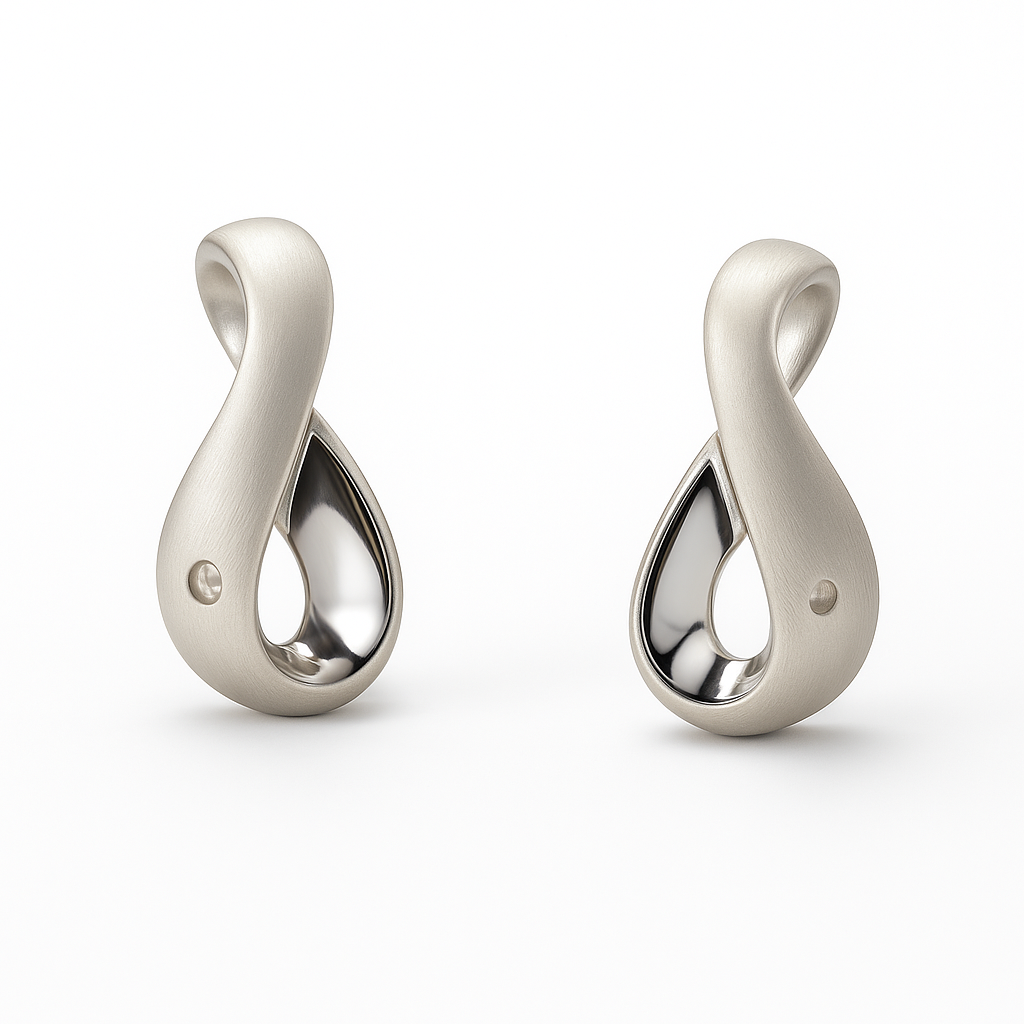 Pair of silver earrings on a white background