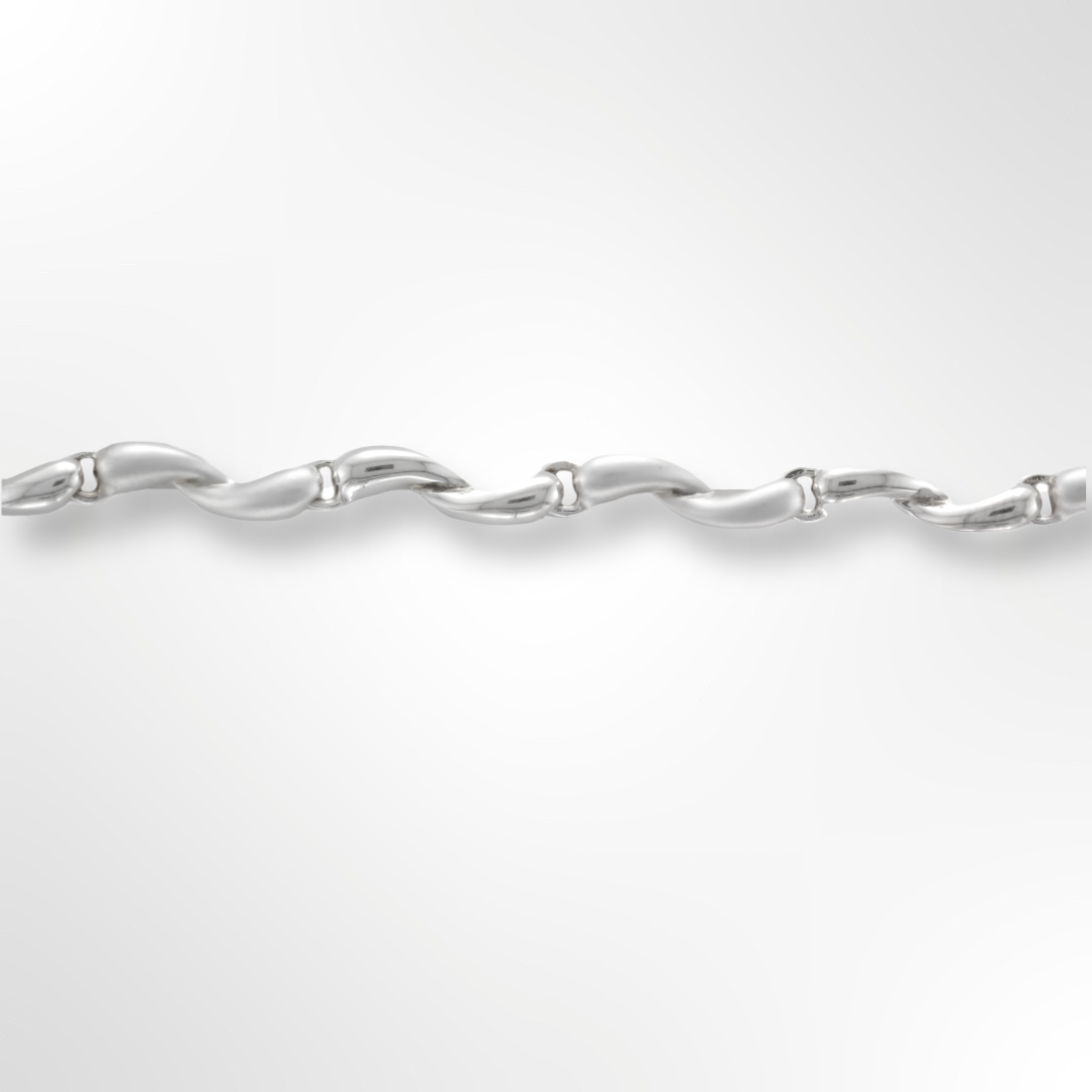 Sterling Silver Satin/Polished Fine Twisted Curve Link Bracelet