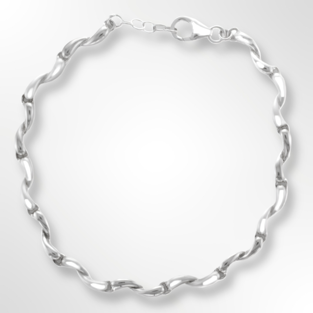 Sterling Silver Satin/Polished Fine Twisted Curve Link Bracelet