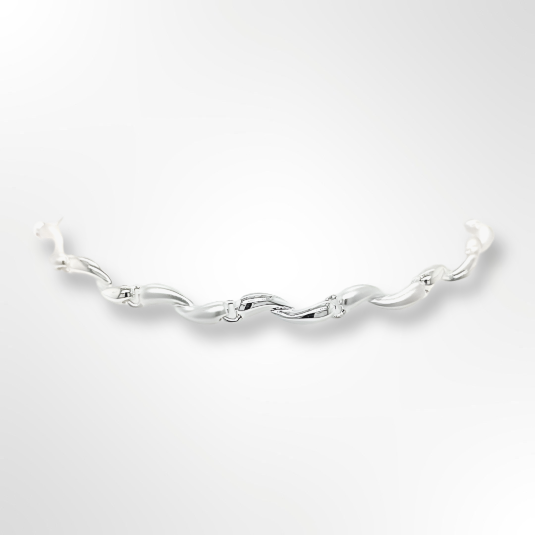 Sterling Silver Satin/Polished Fine Twisted Curve Link Bracelet