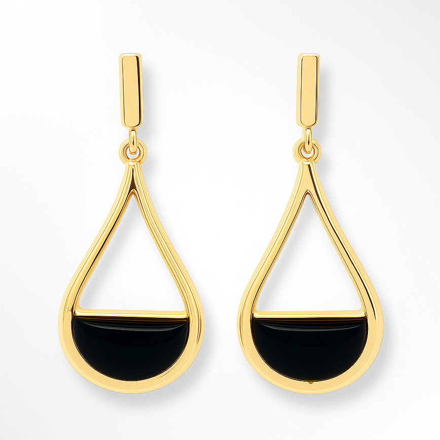 Silver Yellow Gold Plated Jazz Onyx Drop Earrings