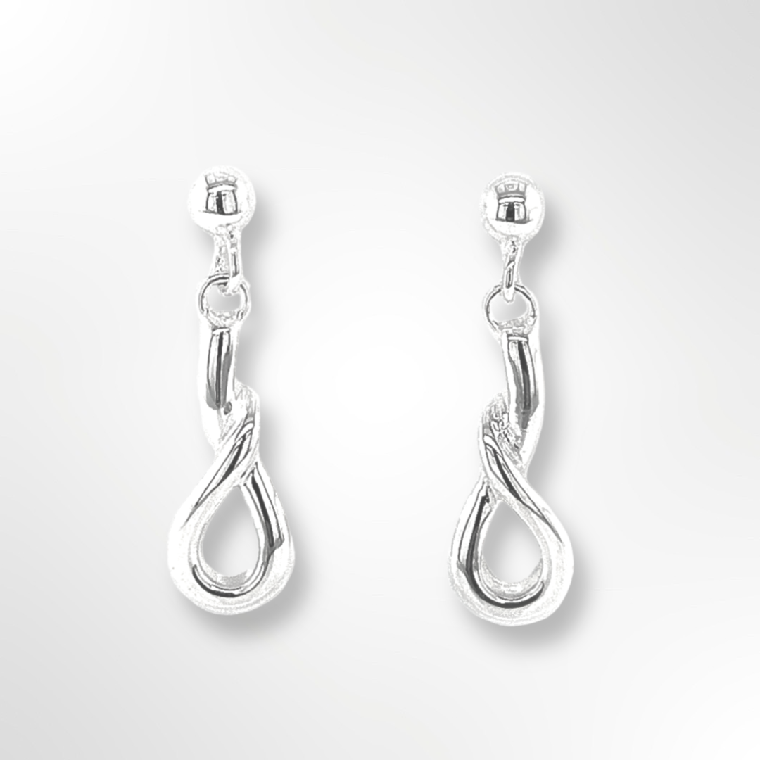 Sterling Silver Polished Twist Loop Drop Stud Earrings