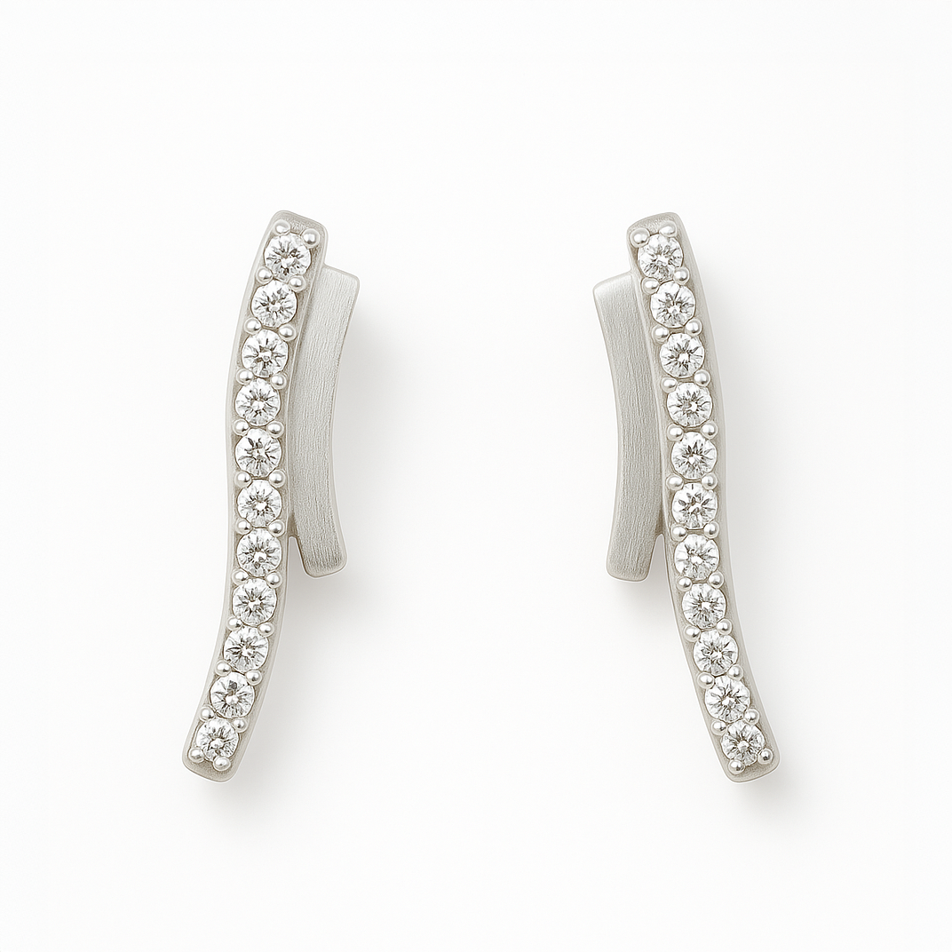 Silver Alula CZ Curved Bar Drop Earrings