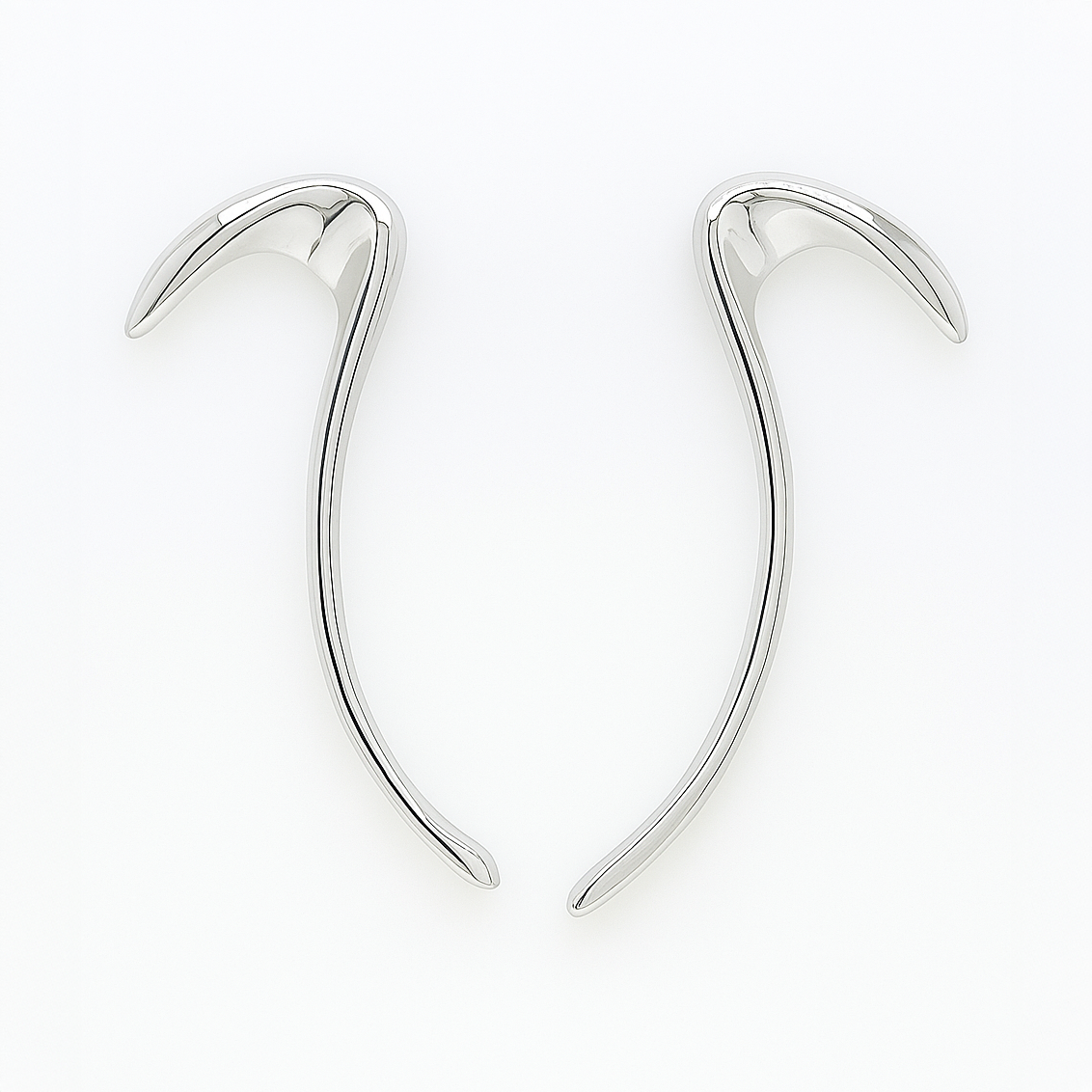 Pair of silver long curve earrings

