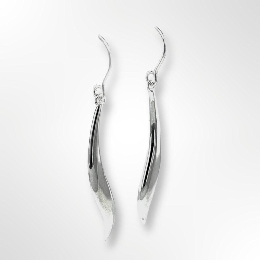 Sterling Silver Long Curve Drop Earrings