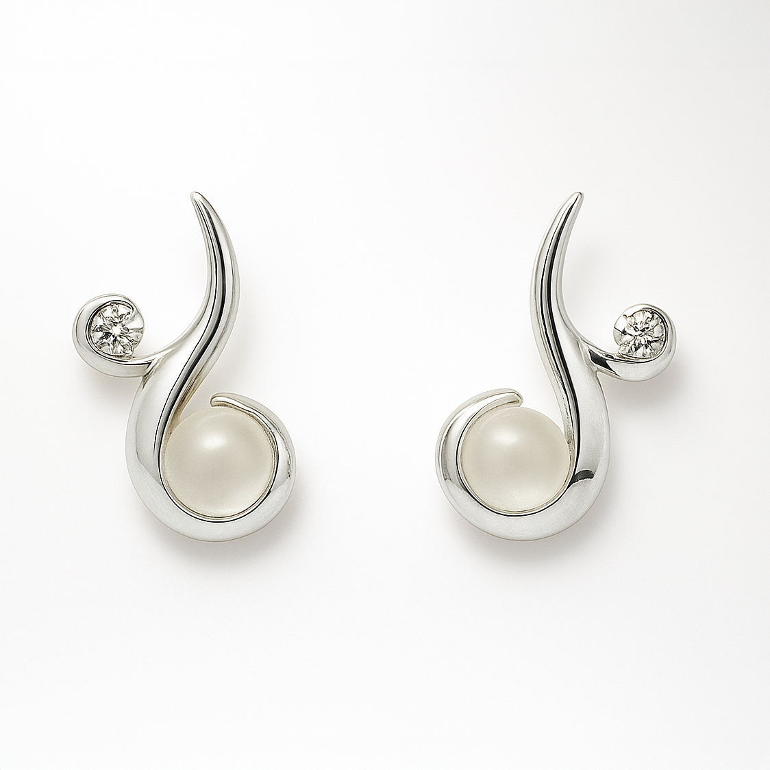 Silver Moonstone Curl Stud Earrings