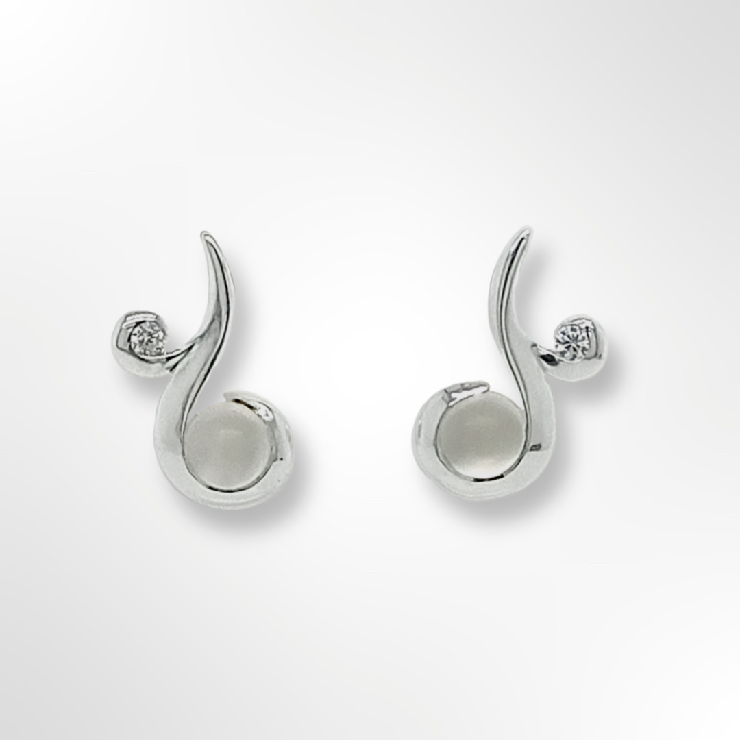 Sterling Silver Moonstone and CZ Sweep Stud Earrings