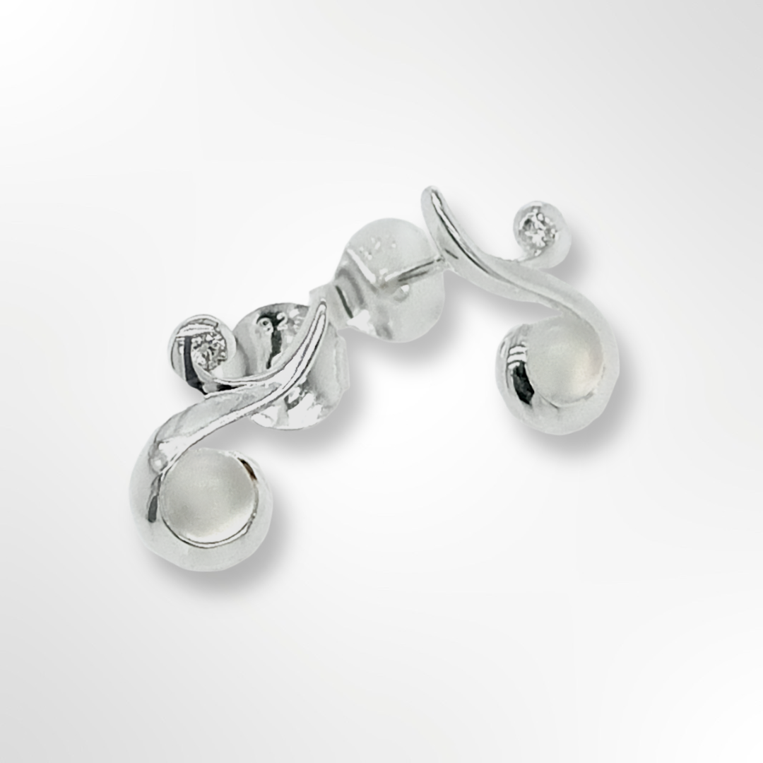 Sterling Silver Moonstone and CZ Sweep Stud Earring