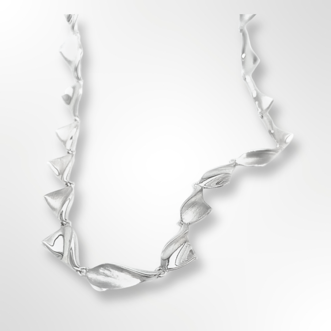 Sterling Silver Satin & Polish Curved Triangle Link Necklace