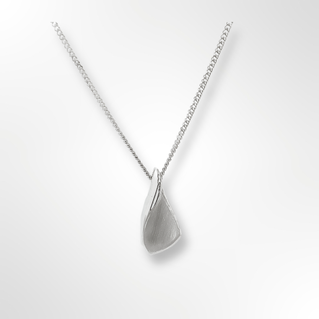 Sterling Silver Satin and Polished Curved Triangle Necklace