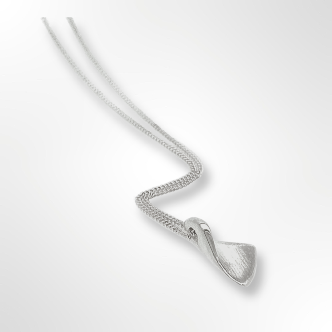 Sterling Silver Satin and Polished Curved Triangle Pendant Necklace