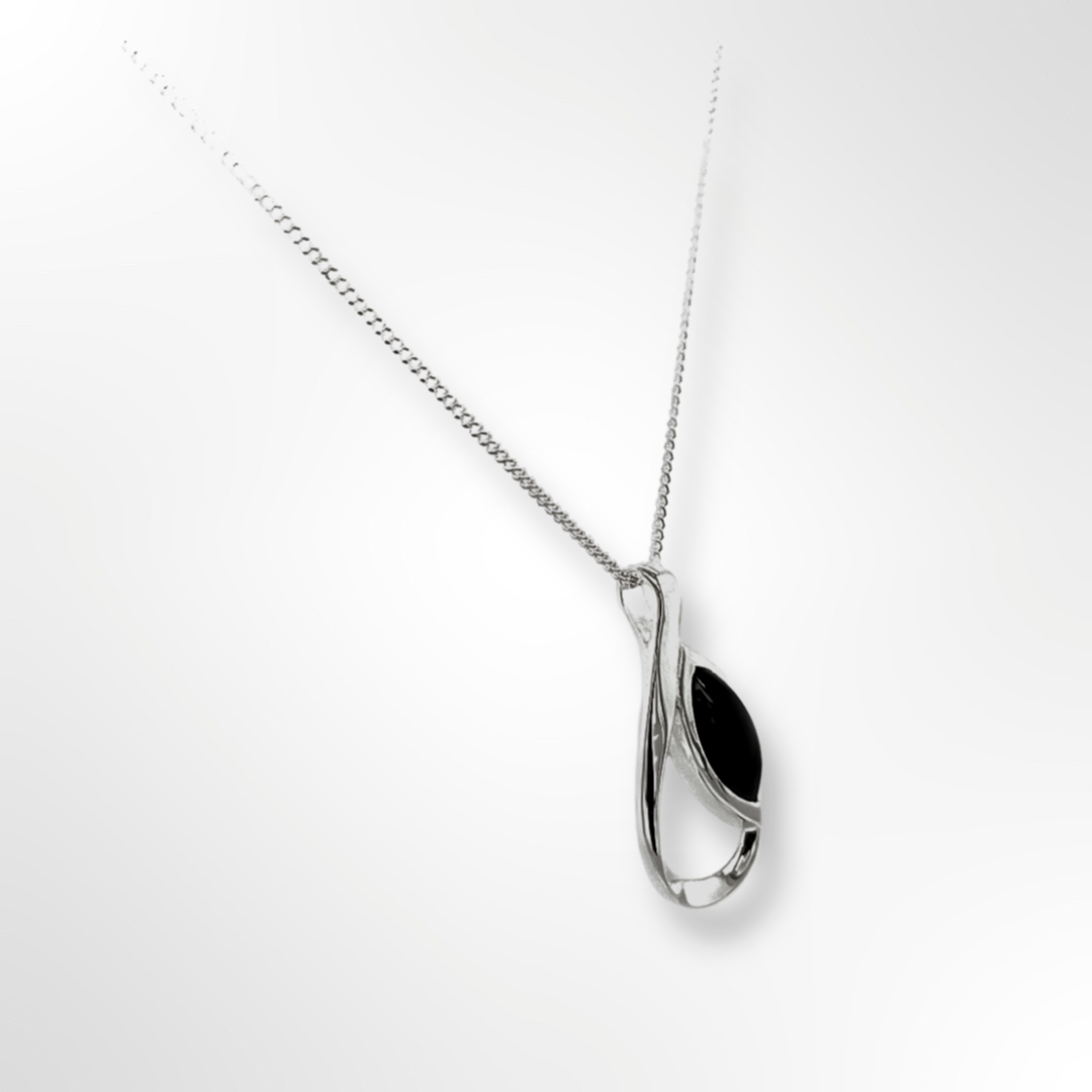Sterling Silver Onyx Teardrop Pendant Necklace