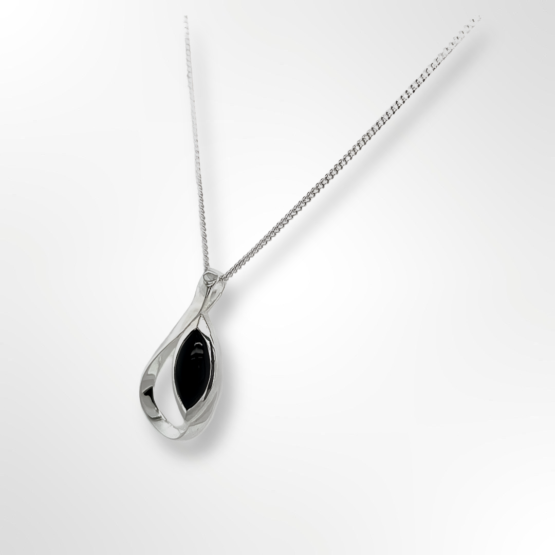 Sterling Silver Onyx Teardrop Pendant Necklace