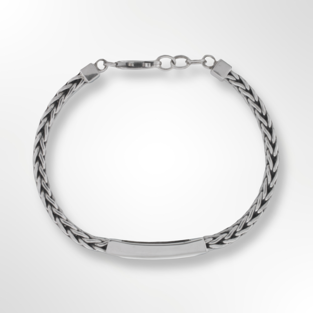 Silver Woven Mens Bracelet with Black Onyx Detail