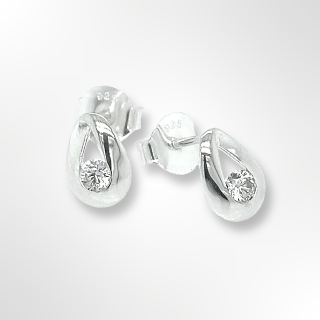 Sterling Silver and CZ Loop Stud Earrings