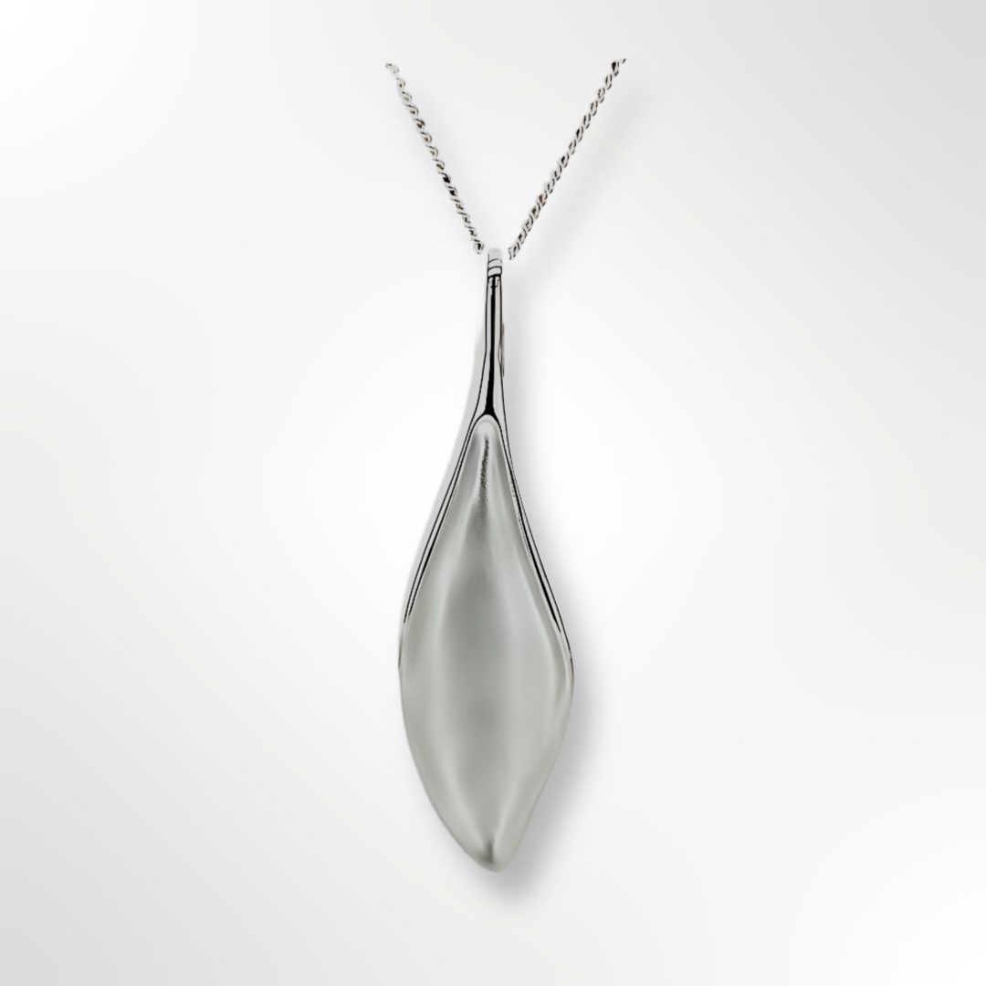 Sterling Silver Matt Concave Leaf Pendant Necklace