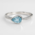 Silver Ring set with a Pear shaped blue topaz stone on a white background