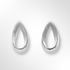 Teardrop-shaped silver earrings on a light grey background