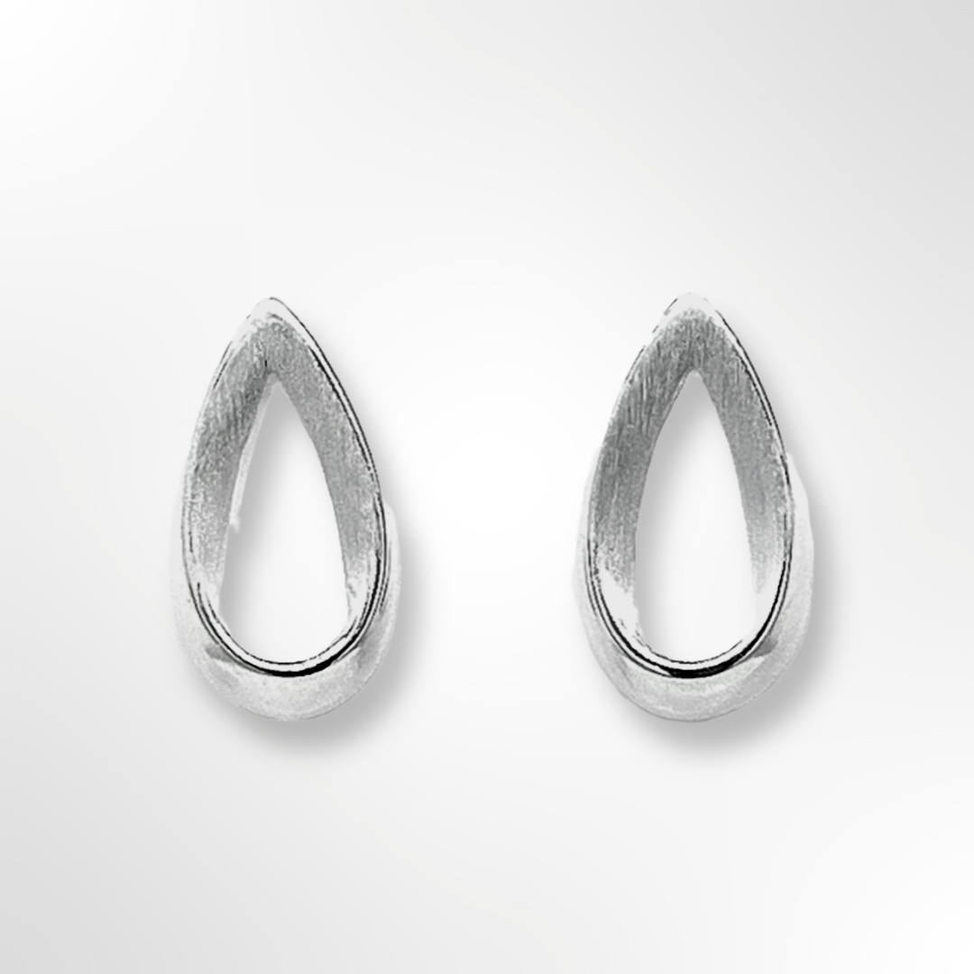 Sterling Silver Satin & Polish Open Tear Stud Earrings