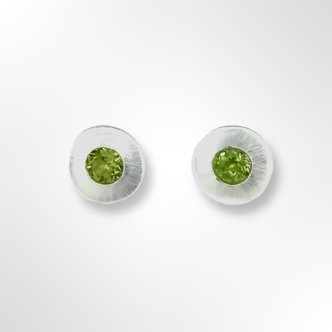 Sterling Silver Satin Halo Peridot Stud Earrings
