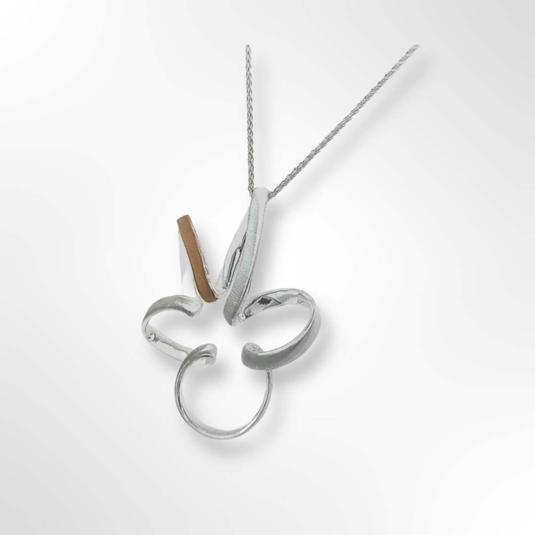 Sterling Silver Large Flower Pendant with Gold Plated Detail