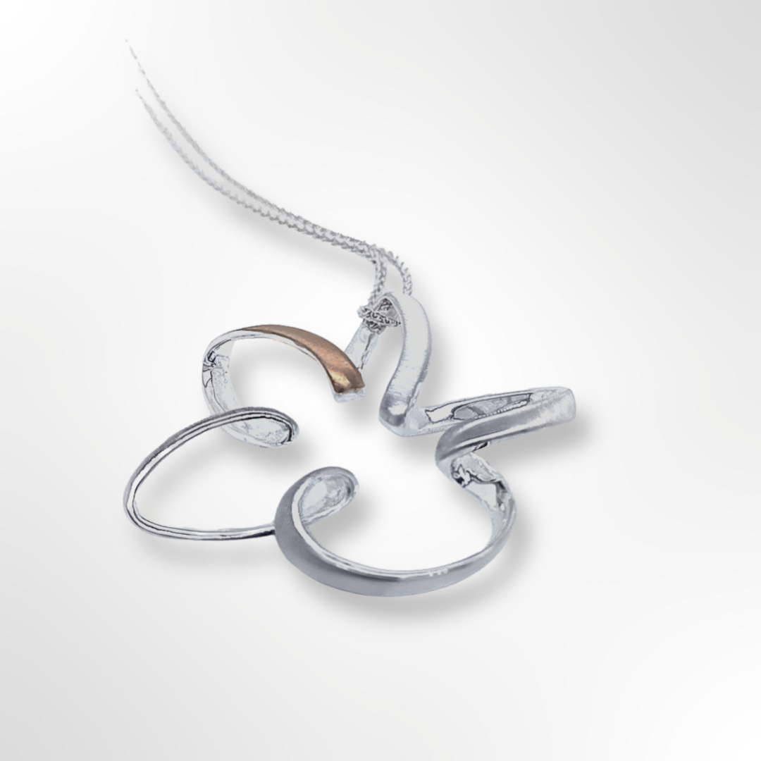 Sterling Silver Large Flower Pendant with Gold Plated Detail