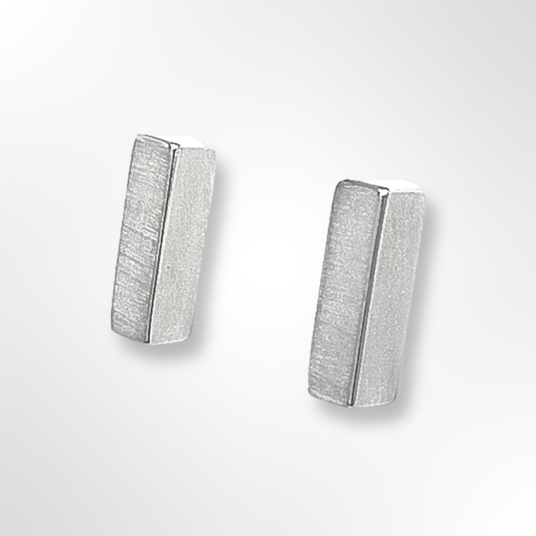 Sterling Silver Satin Rectangular Stud earrings