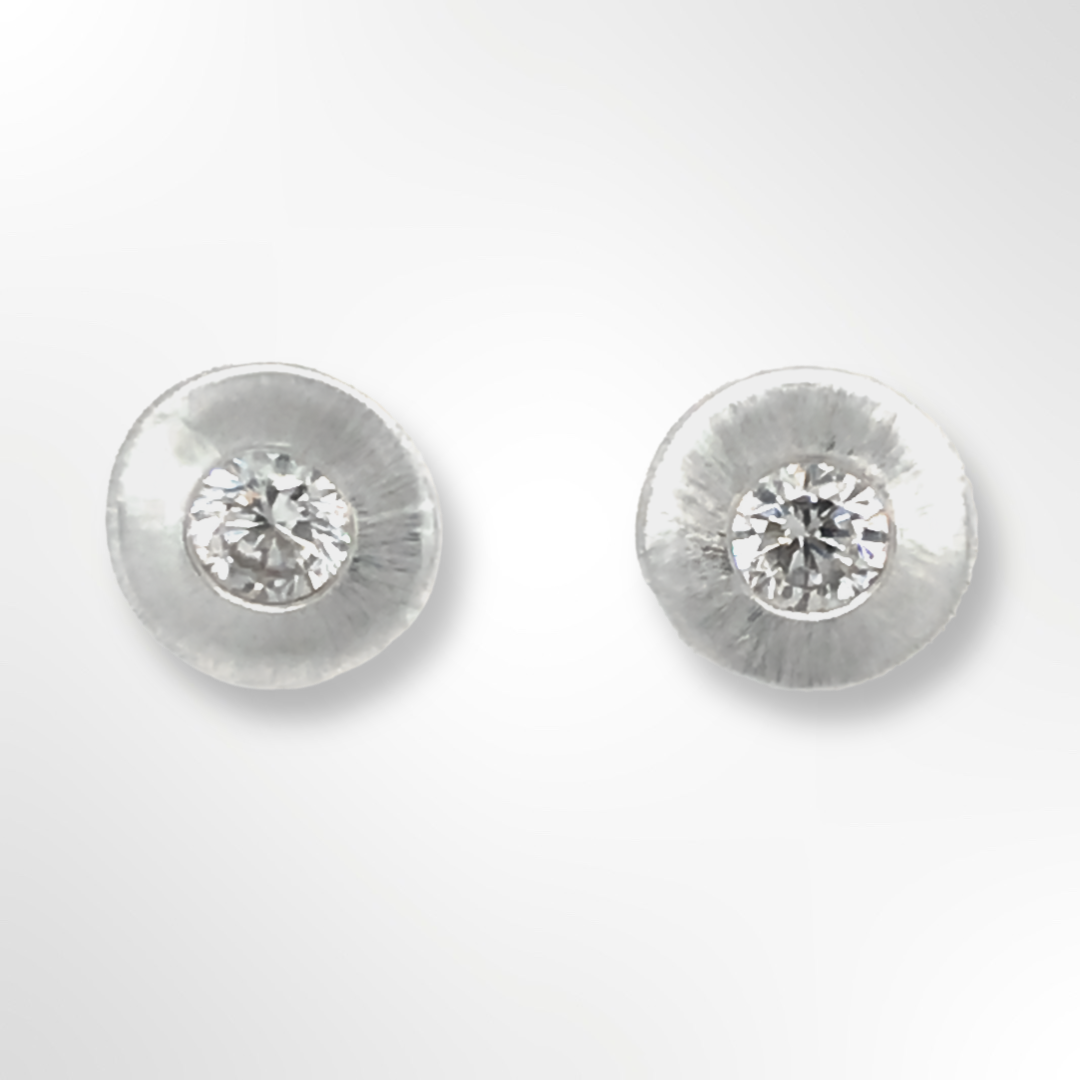 Sterling Silver Satin Halo CZ Stud Earrings