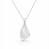 Silver teardrop pendant on a chain against a white background