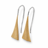 Gold triangle earrings with silver hooks on a white background