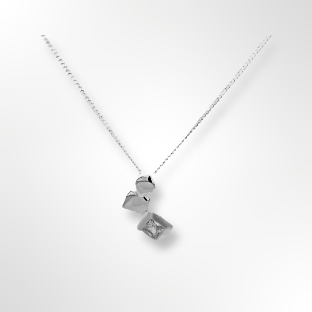 Sterling Silver Multi Square CZ Pendant Necklace