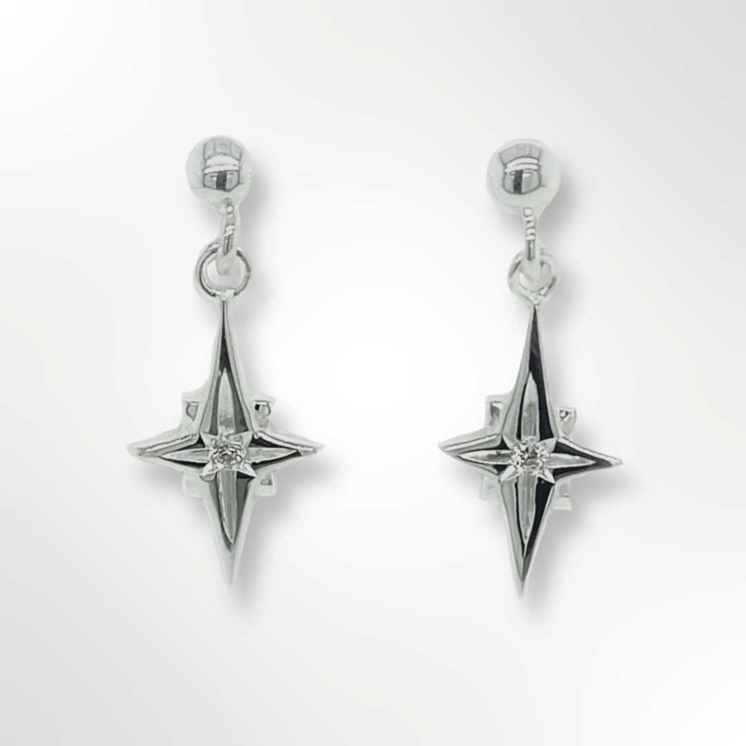 Silver CZ Polished Elongated Star Drop Earrings