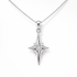Silver star-shaped pendant on a white background