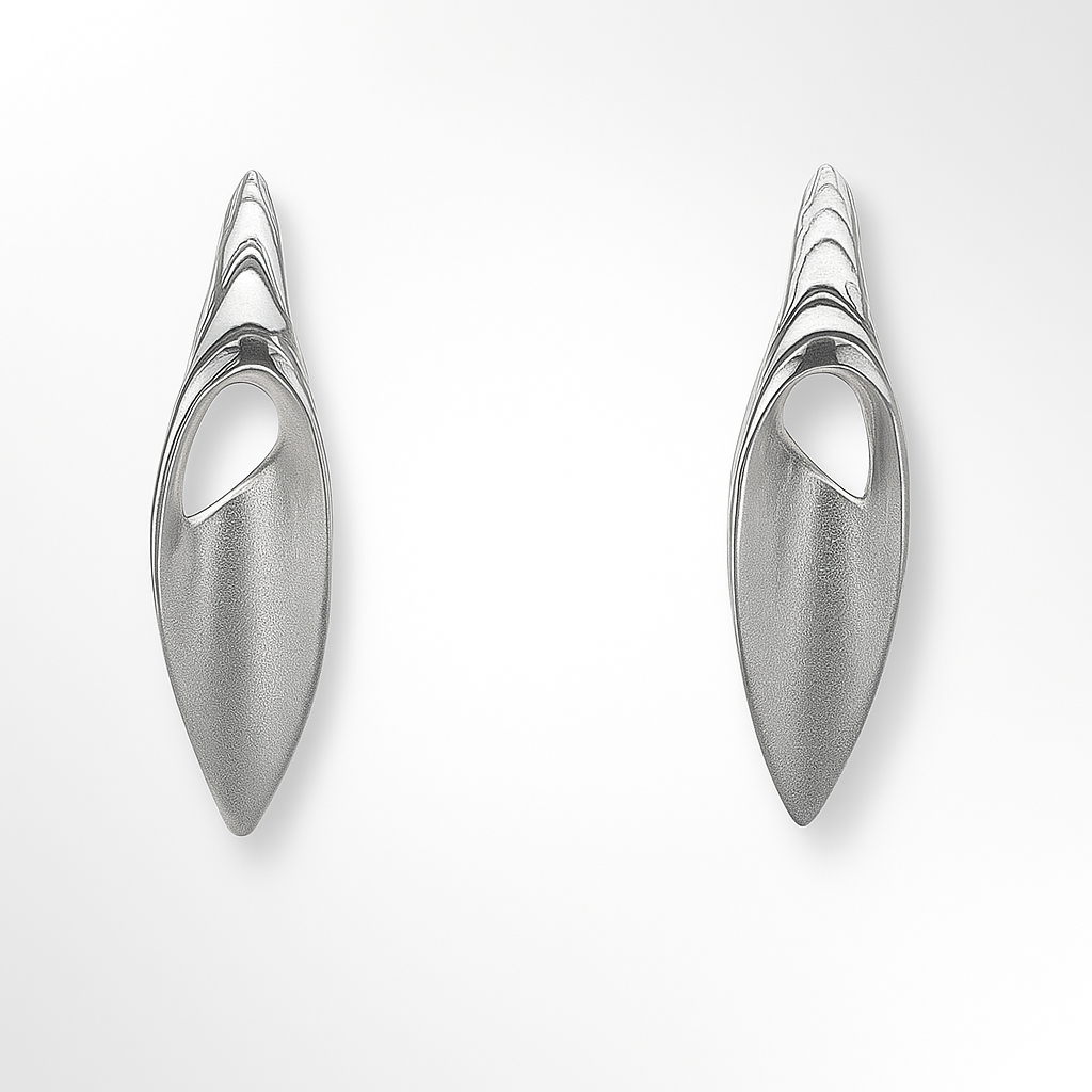 Pair of silver earrings on a white background