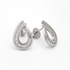 Pair of silver hoop earrings with clear gemstones on a white background