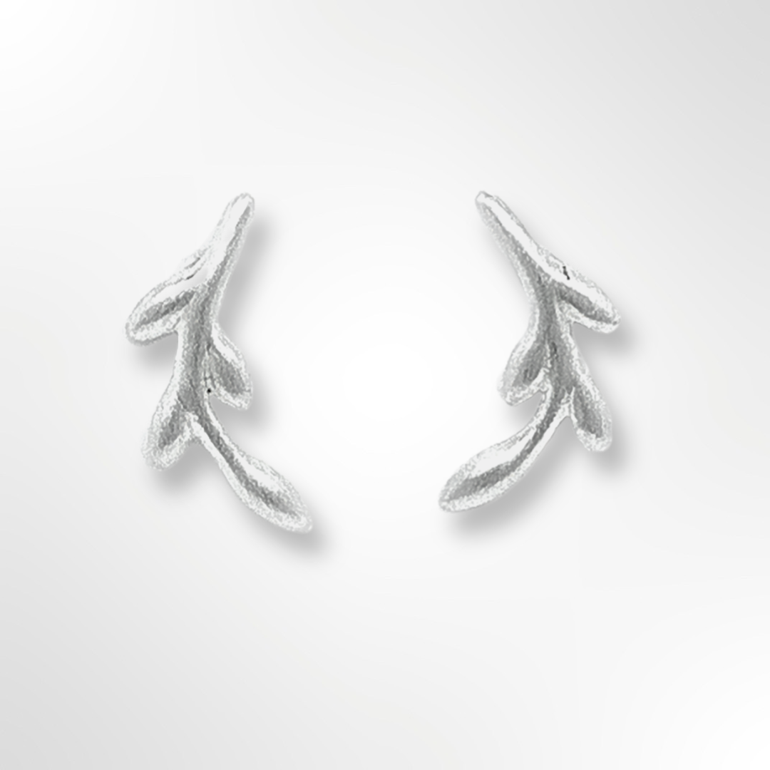 Sterling Silver Satin Finish Twig Design  Stud Earrings