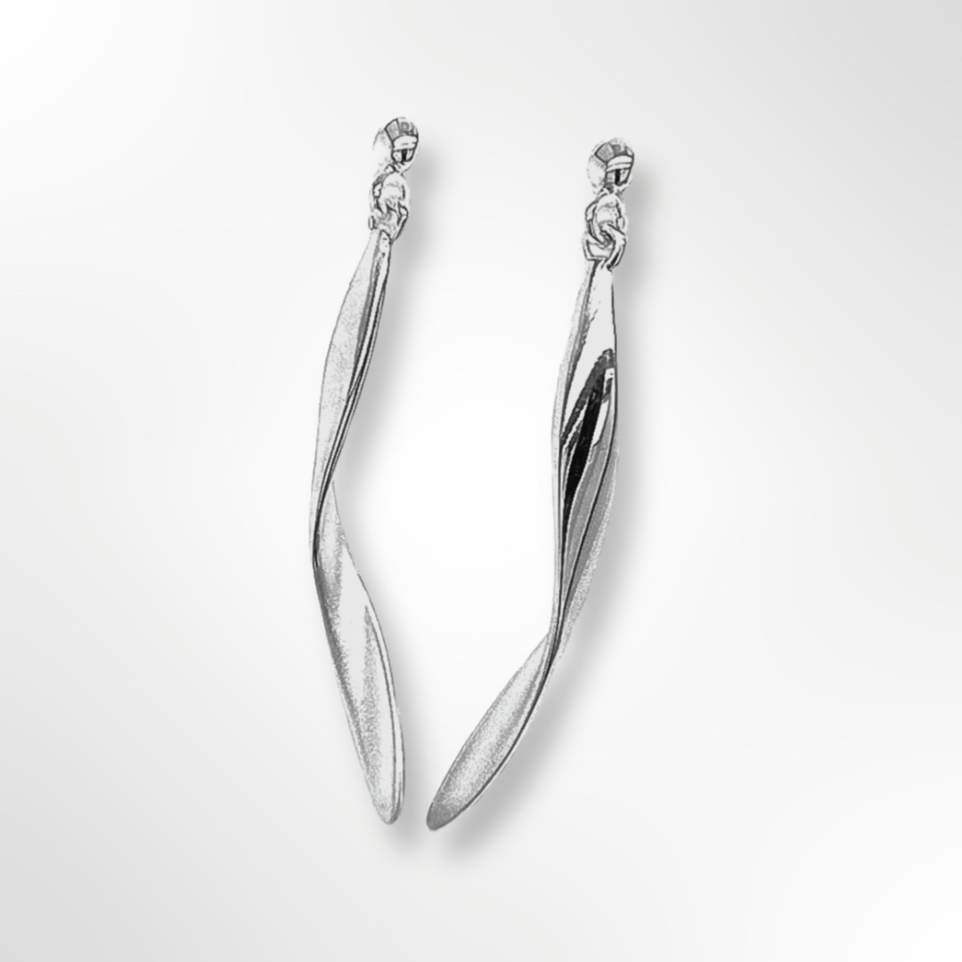 Sterling Silver Satin and Polished Twist Drop Earrings