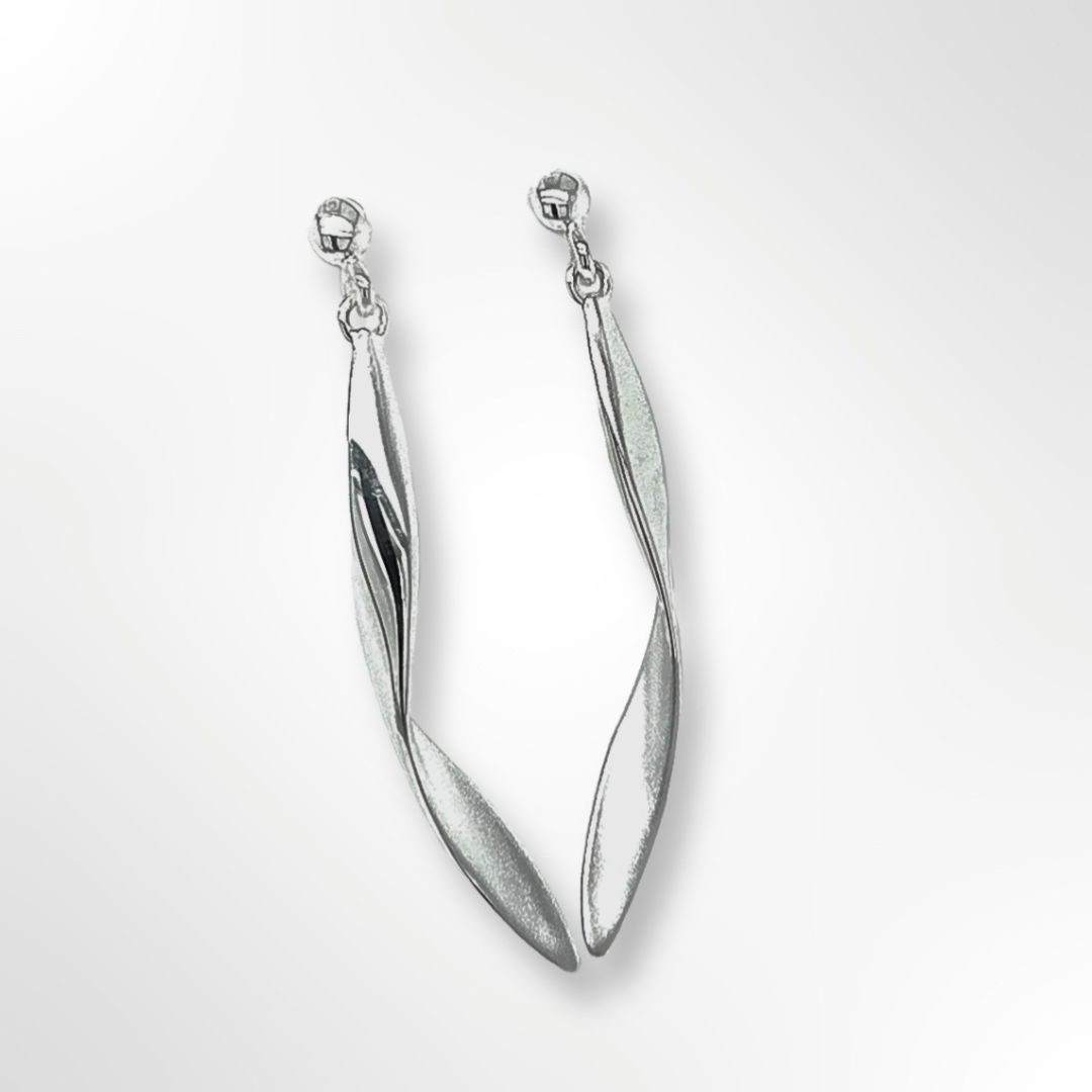 Sterling Silver Polished and Satin Twist Bar Drop Earrings