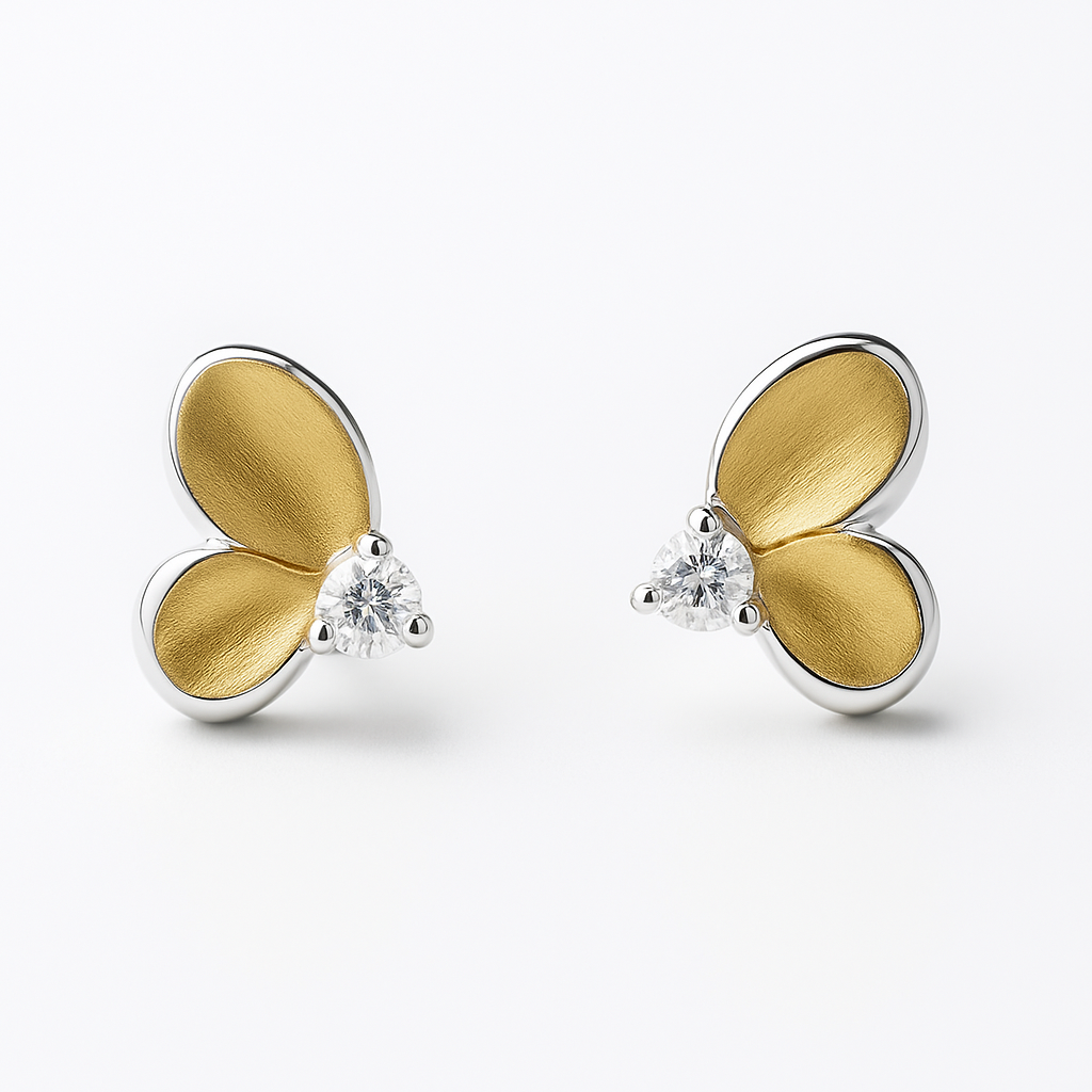 Silver with Yellow Gold Plate Miro CZ Stud Earrings