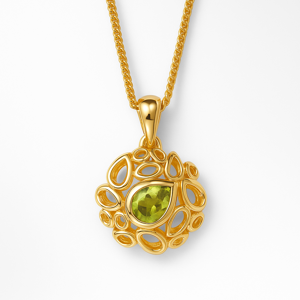Silver Yellow Gold Plated Dehlia Peridot Pendant & Chain