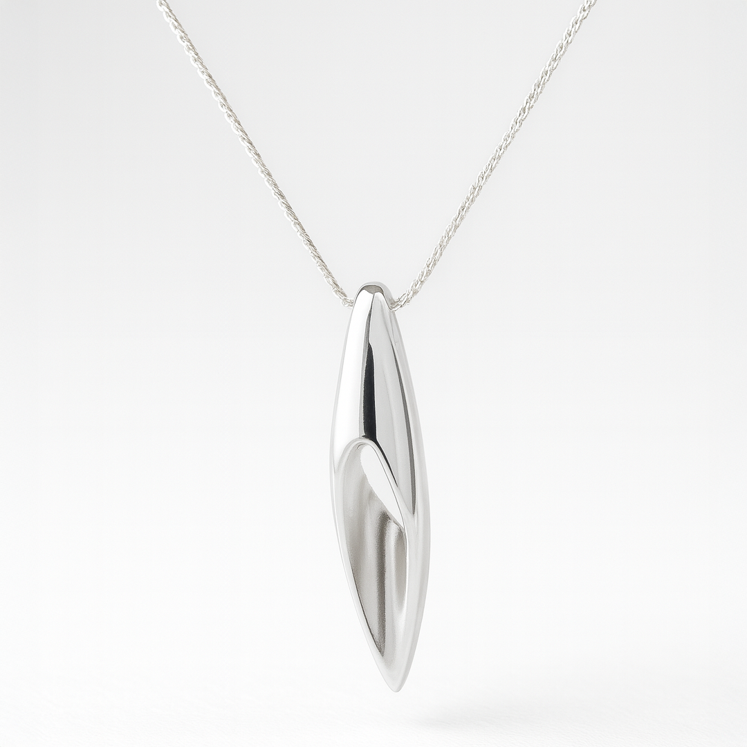 Silver pendant necklace on a white background
