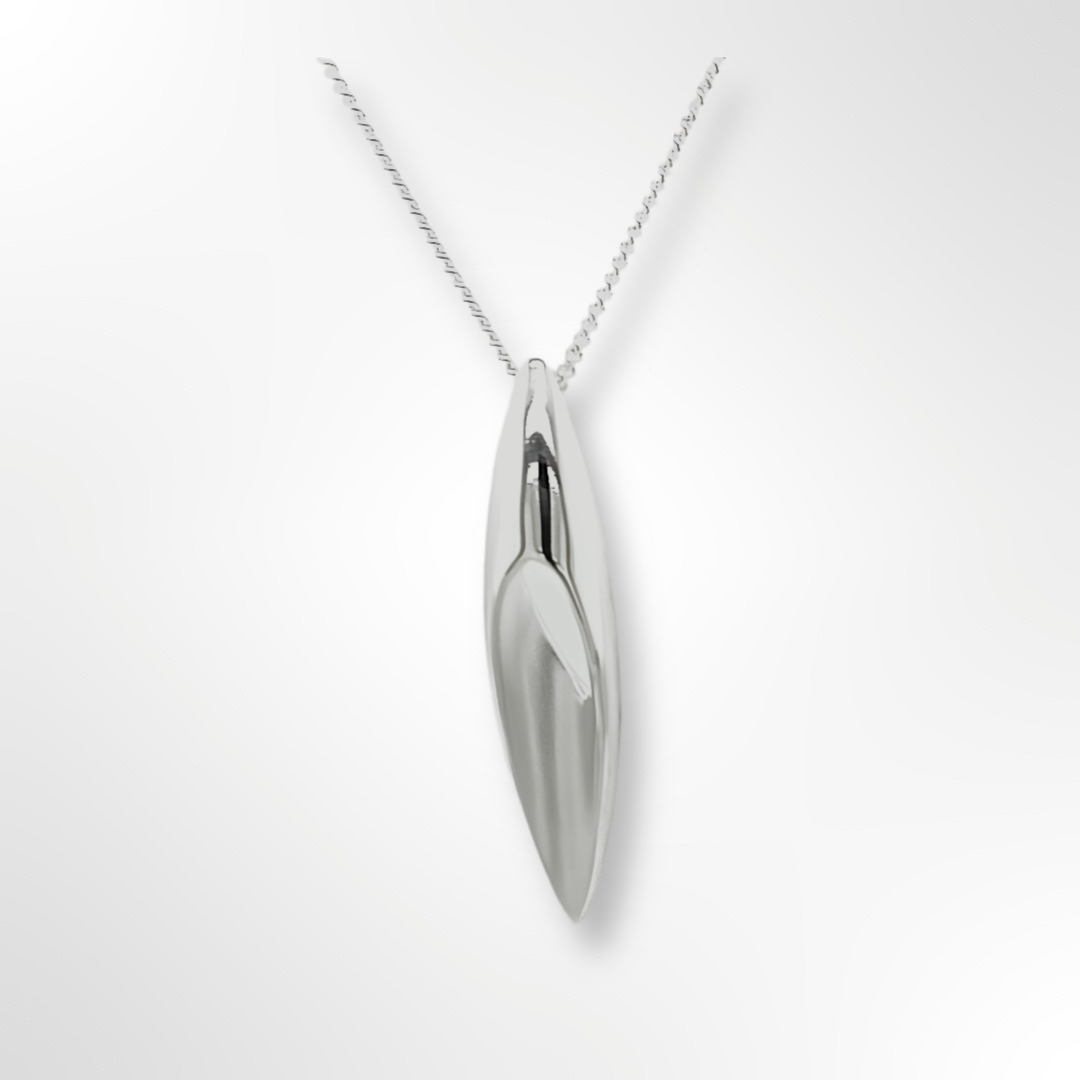 Sterling Silver Matt & Polish Cut Out Marquise Shape Pendant Necklace