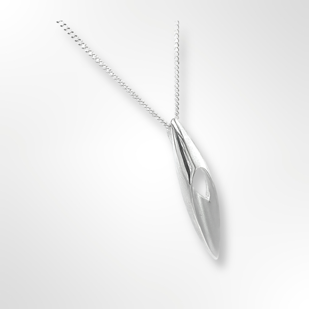 Sterling Silver Matt & Polish Cut Out Marquise Shape Pendant Necklace