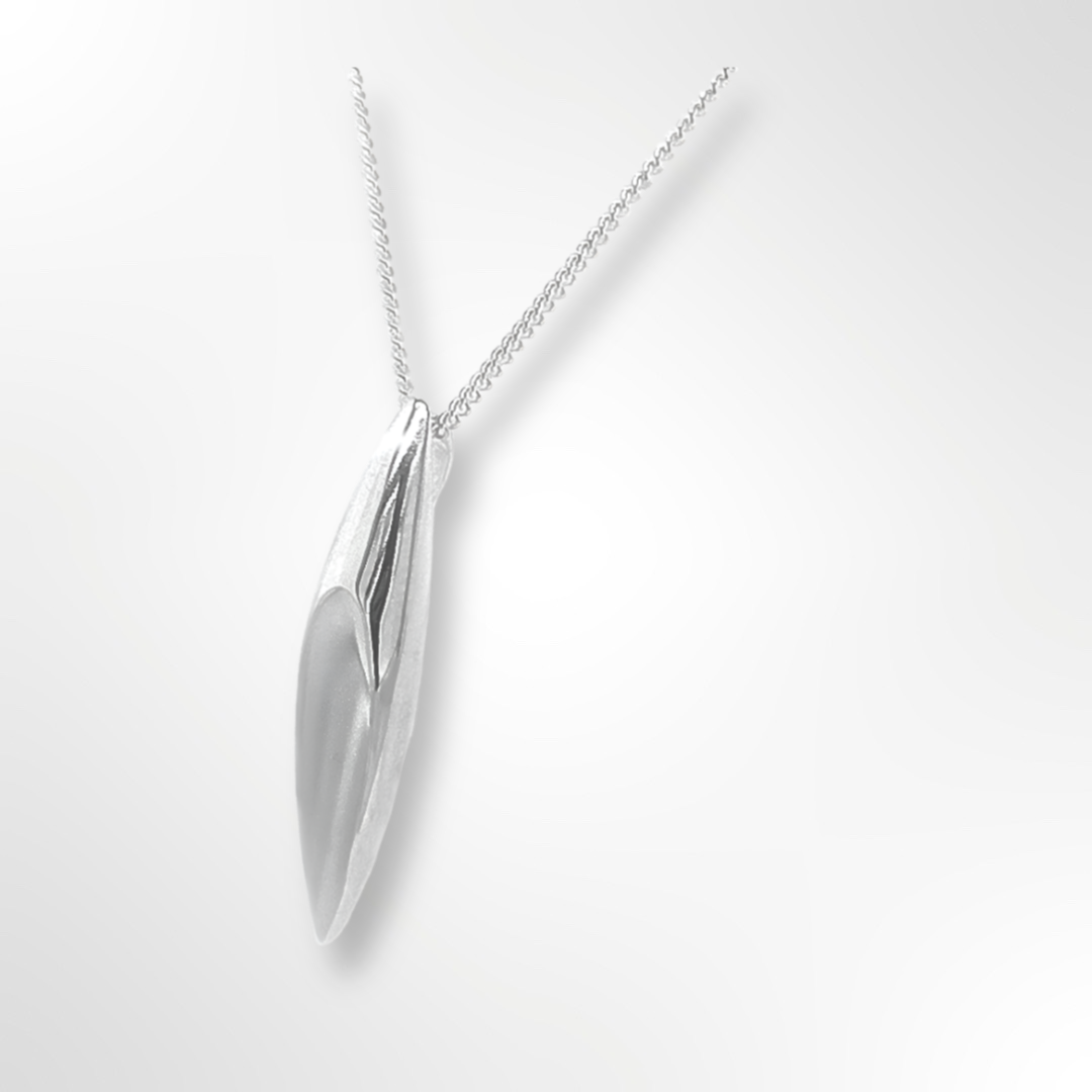 Sterling Silver Matt & Polish Cut Out Marquise Shape Pendant Necklace